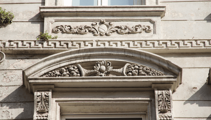 A decorative concrete facade