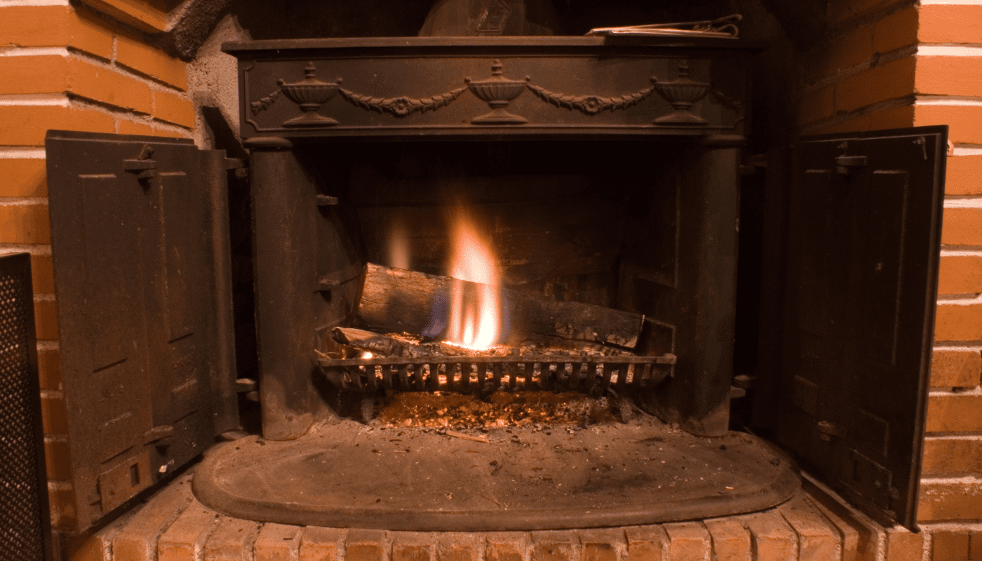 a brick fireplace